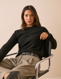 Black Boat Neck Knitted Jumper