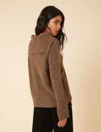 Brown Sailor Collar Relaxed Jumper