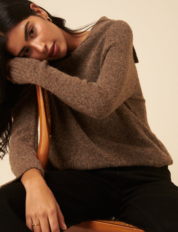 Brown Sailor Collar Relaxed Jumper