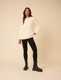 White Crew Neck Cable Oversized Jumper