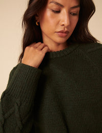Forest Green Crew Neck Cable Oversized Jumper