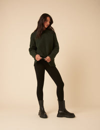 Forest Green Crew Neck Cable Oversized Jumper