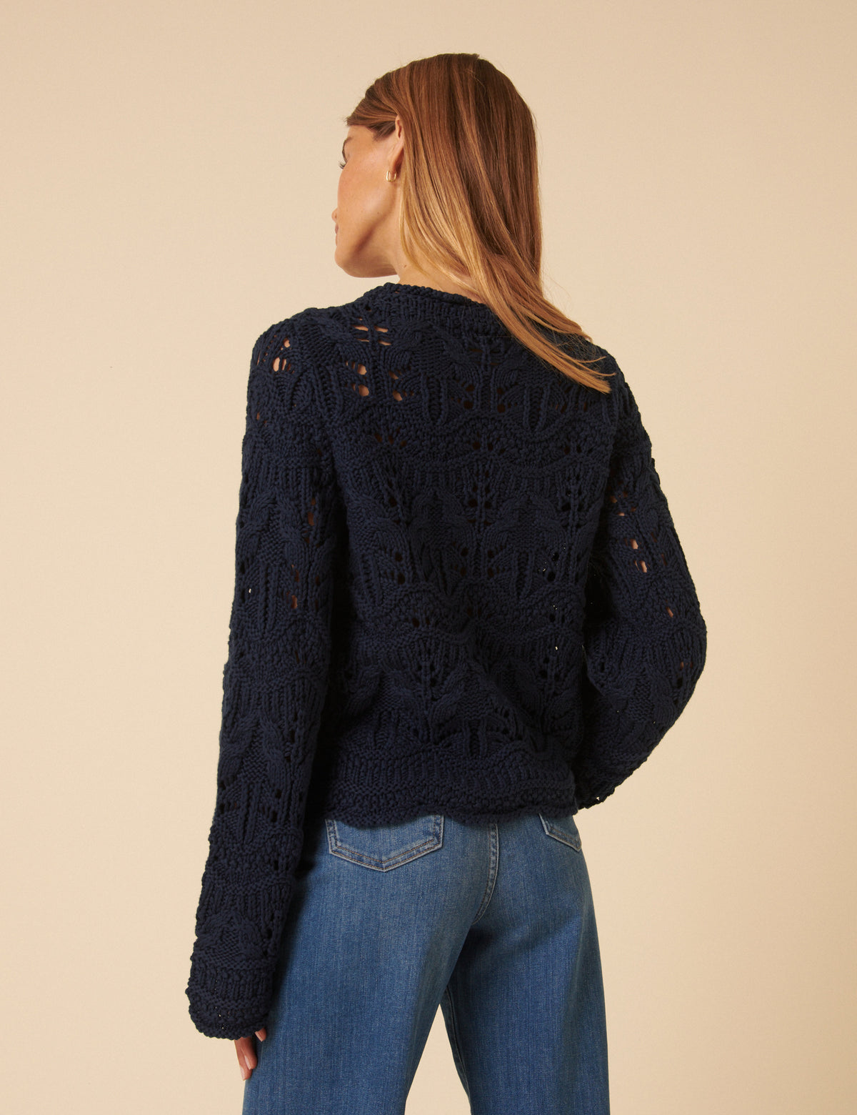 Navy Blue Chunky Pointelle Jumper
