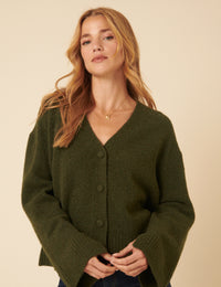Khaki V-Neck Relaxed Fit Cardigan