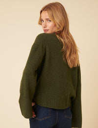 Khaki V-Neck Relaxed Fit Cardigan