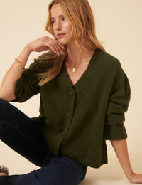 Khaki V-Neck Relaxed Fit Cardigan