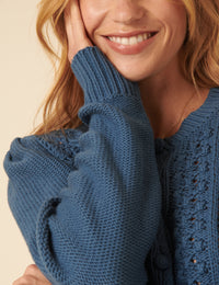 Blue Pointelle Knitted Cardigan