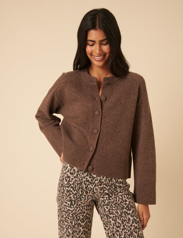 Brown Wool Saddle Lily Cardigan
