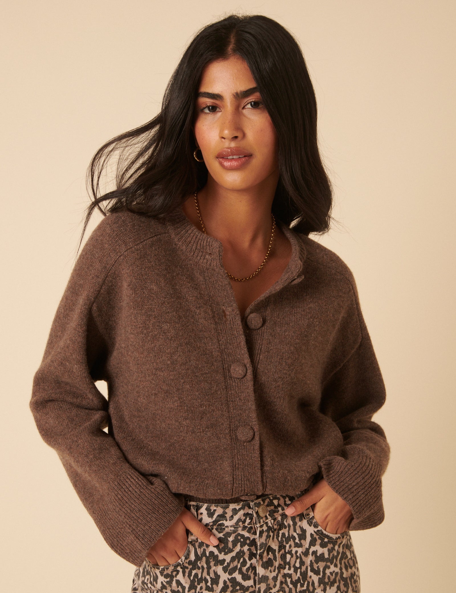 Womens Tan Wool Cardigan Beige V Neck Oversized Merino Wool Cardigan