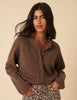 Brown Wool Crew Neck Cardigan