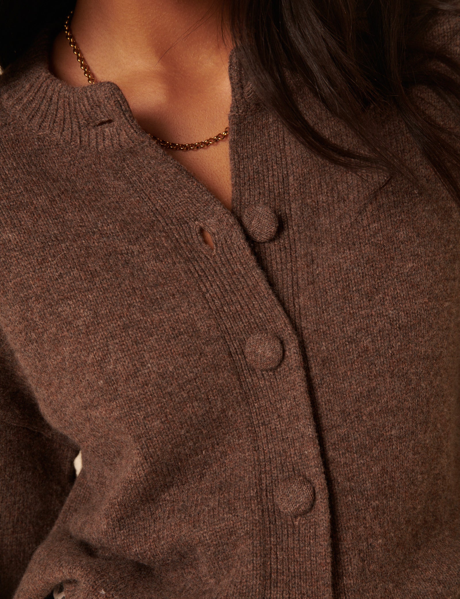 Brown Wool Crew Neck Cardigan