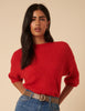 Red Fluffy Alpaca and Wool Blend Oversized Short Sleeve Jumper