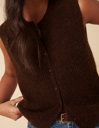 Brown Button Down Mohair Knitted Vest