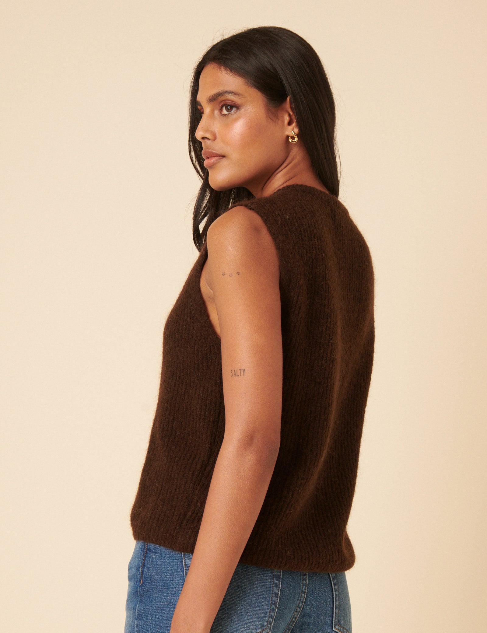 Brown Button Down Mohair Knitted Vest