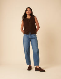 Brown Button Down Mohair Knitted Vest