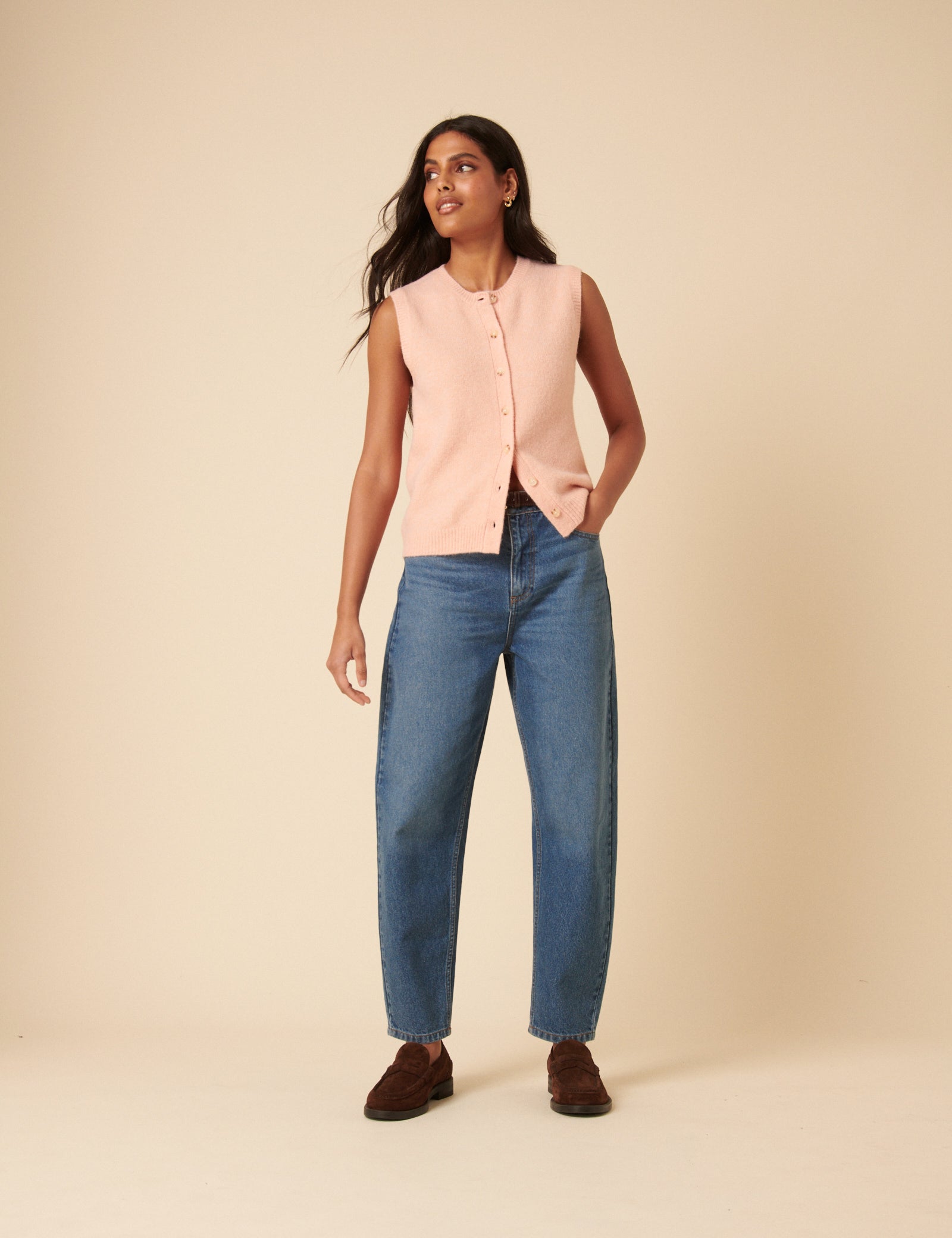 Pink Button Through Knitted Vest