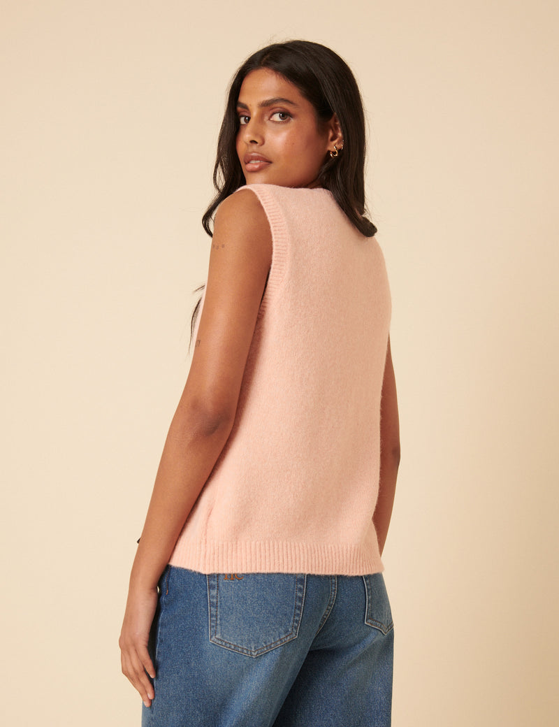 Pink Button Through Knitted Vest