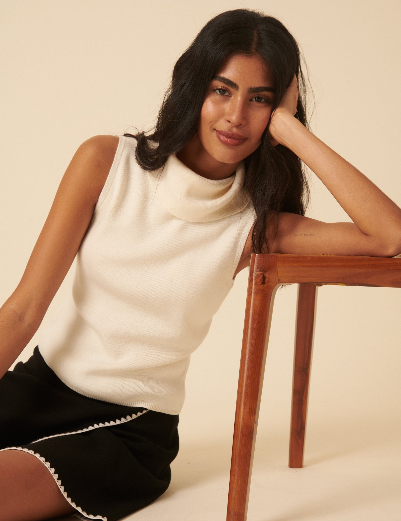 White Ribbed Knitted Roll Neck Vest Top