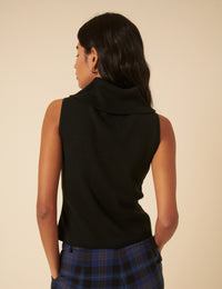 Black Ribbed Knitted Roll Neck Vest Top