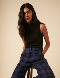 Black Ribbed Knitted Roll Neck Vest Top