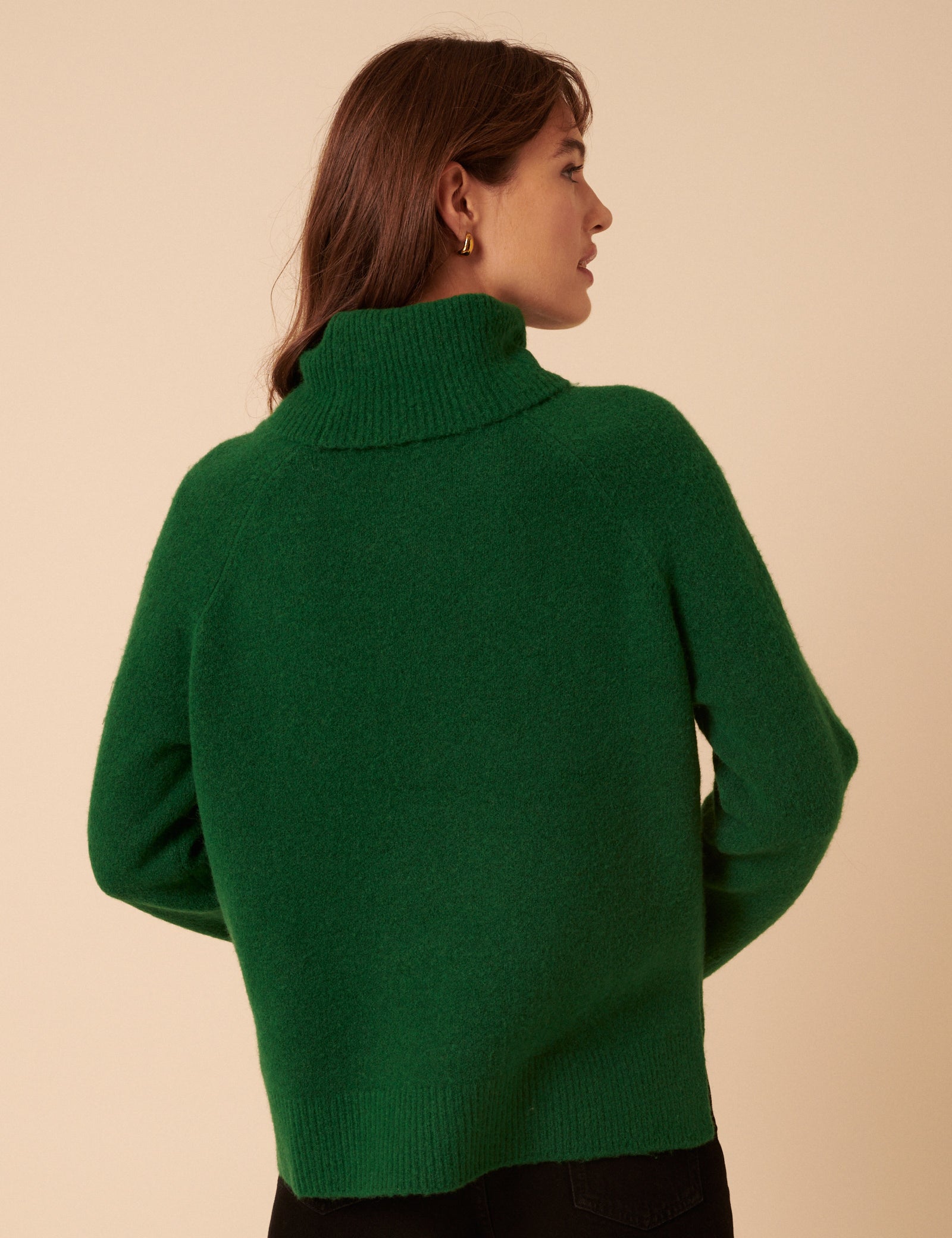 Forest Green Roll Neck Relaxed Knitted Jumper