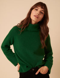 Forest Green Roll Neck Relaxed Knitted Jumper