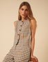 Beige Gingham Check Waistcoat