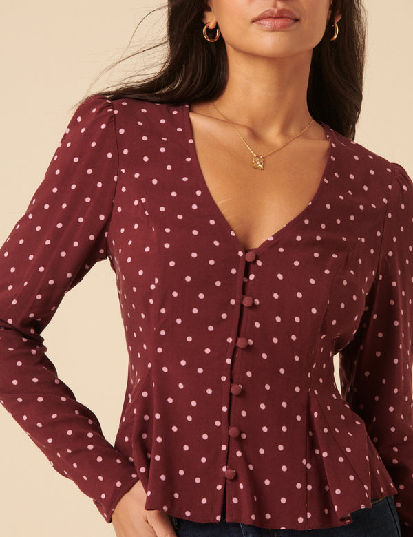 Burgundy Polka Dot Top