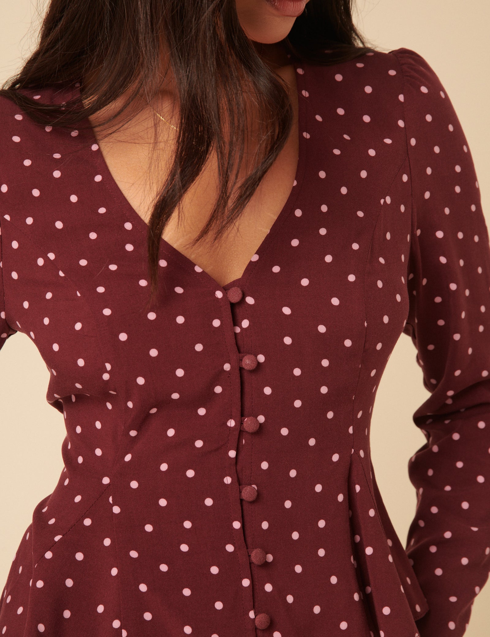 burgundy polka dot shirt dress Burgundy Polka Dot Boat Neck Tate Jersey Mini Dress