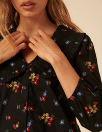 Black Floral Embroidered Long Sleeve Emmie Blouse