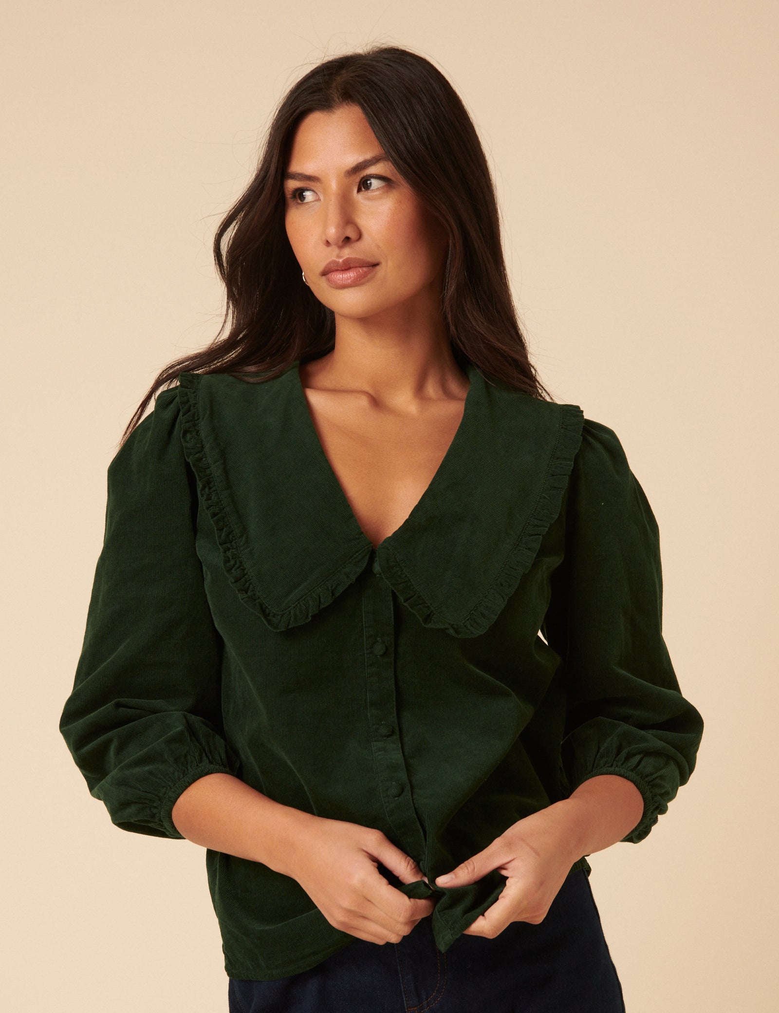Khaki Long Sleeve Emmie Cord Blouse