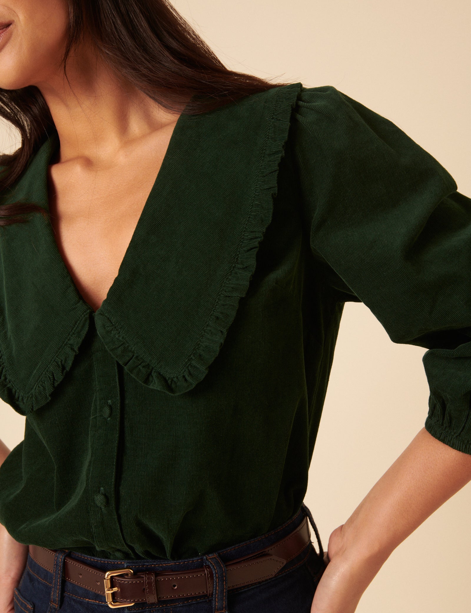 Green Long Sleeve Emmie Cord Blouse