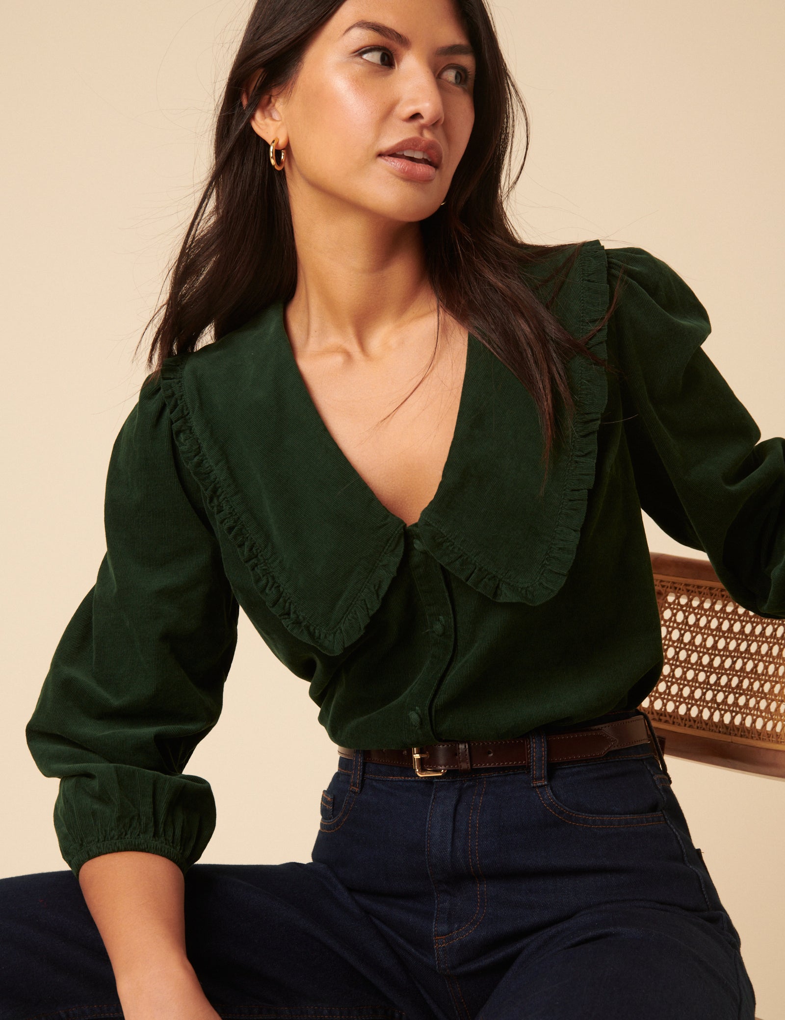 Khaki Long Sleeve Emmie Cord Blouse