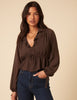Brown Ruffle Long Sleeve Top