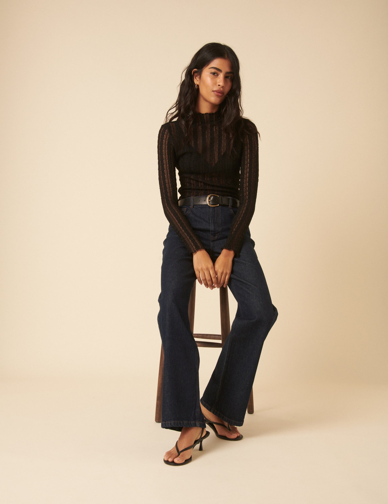 Black Lace High Neck Long Sleeve Top