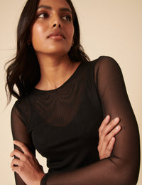 Black Long Sleeve Mesh Top