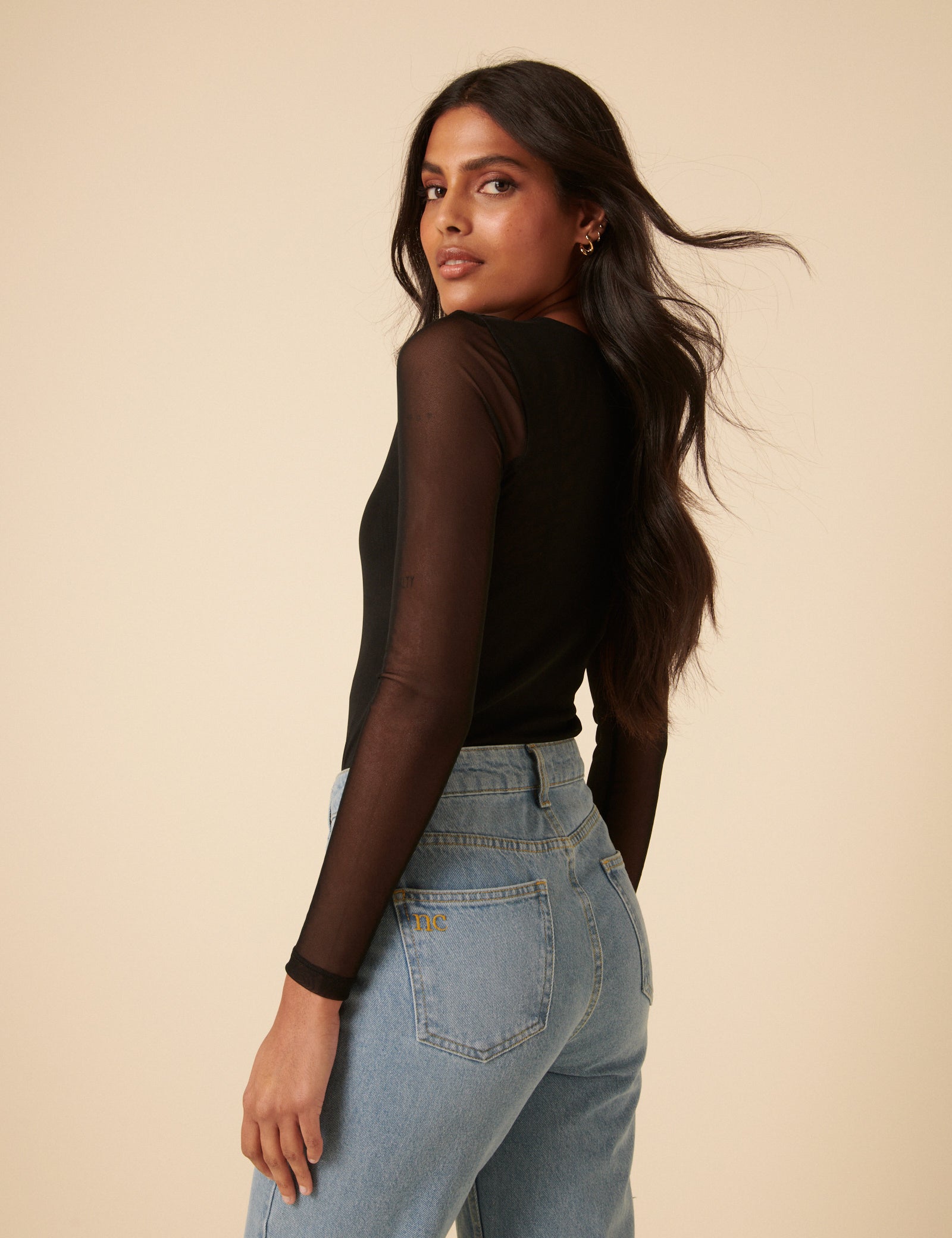 Black Long Sleeve Mesh Top