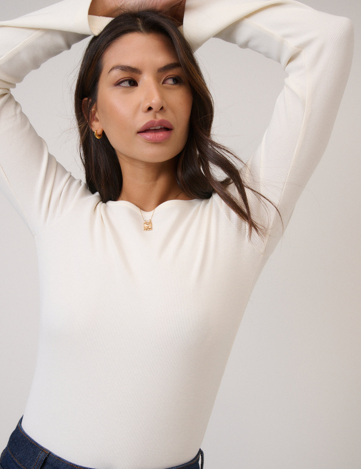 White Ribbed Flute Sleeve Top