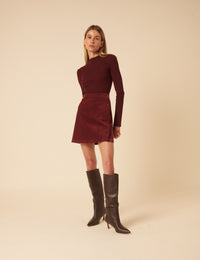 Burgundy High Neck Ribbed Knitted Top