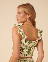 Cream Floral Ruffle Crop Top