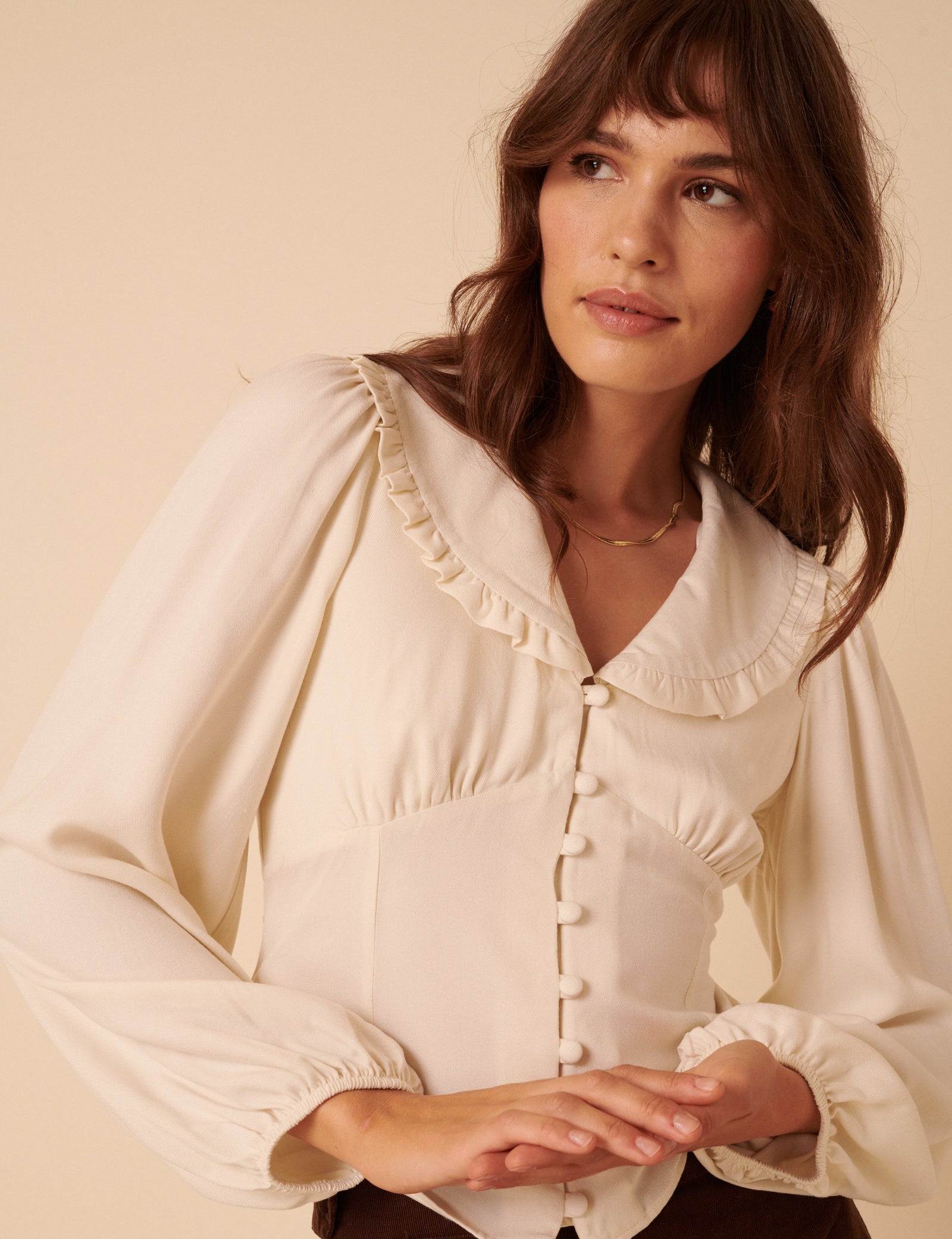 White Long Sleeve Frill Collar Blouse