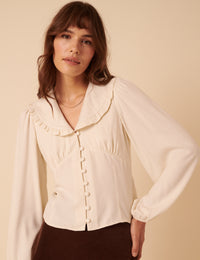 White Long Sleeve Frill Collar Blouse