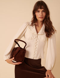 White Long Sleeve Frill Collar Blouse