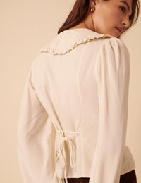 White Long Sleeve Frill Collar Blouse