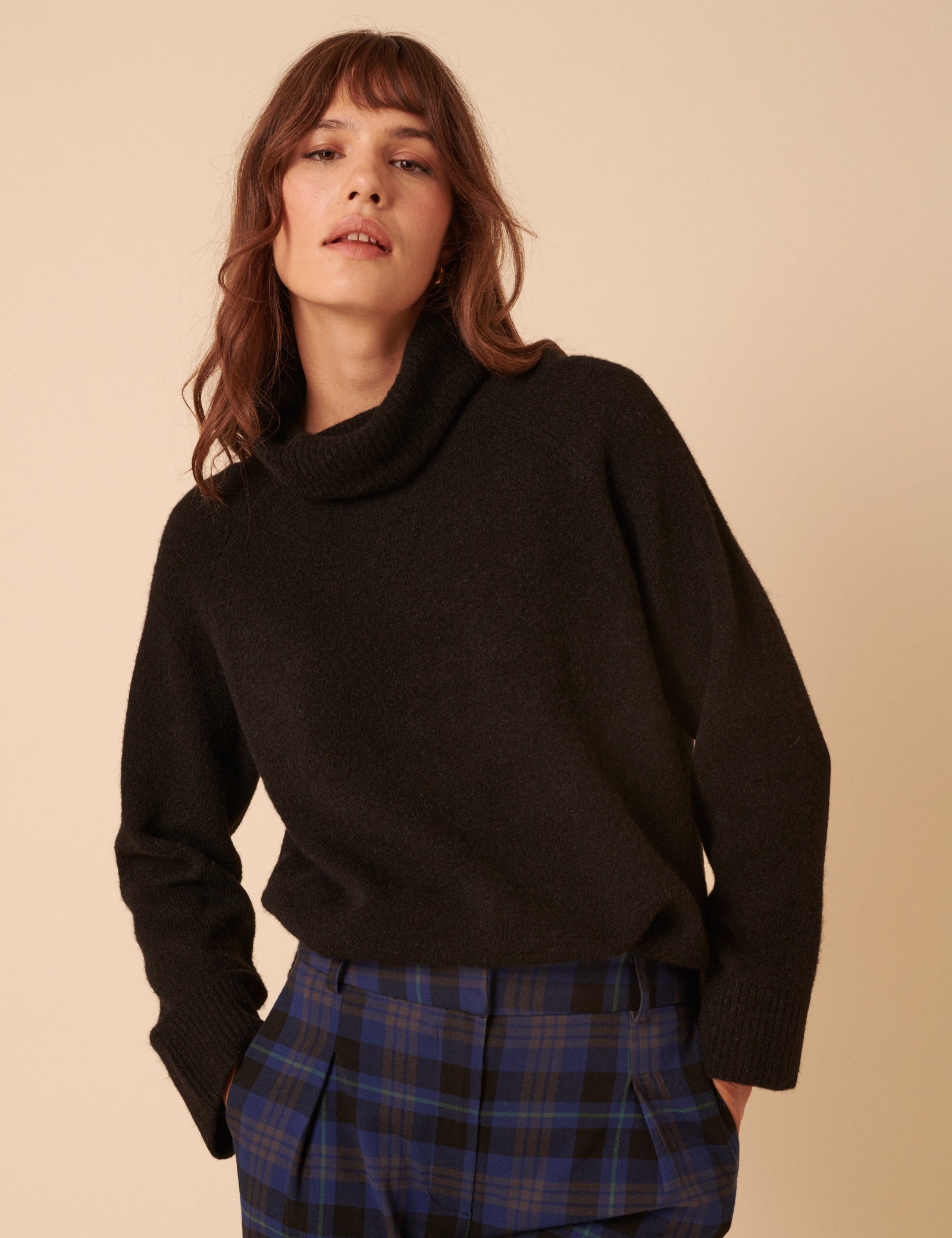 Black Roll Neck Relaxed Knitted Jumper