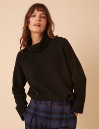Black Roll Neck Relaxed Knitted Jumper