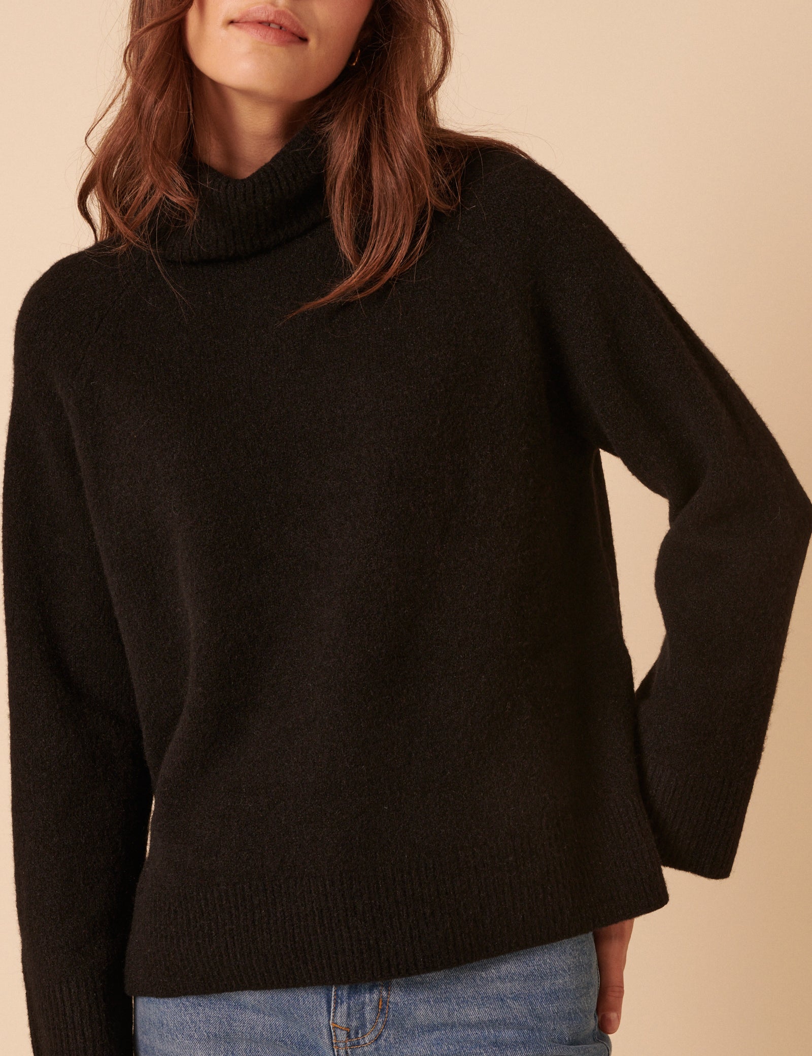 Black Roll Neck Relaxed Knitted Jumper