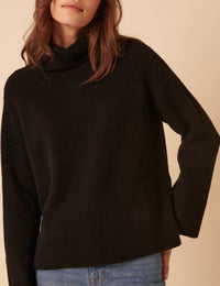 Black Roll Neck Relaxed Knitted Jumper
