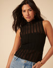 Black Lace High Neck Sleeveless Top