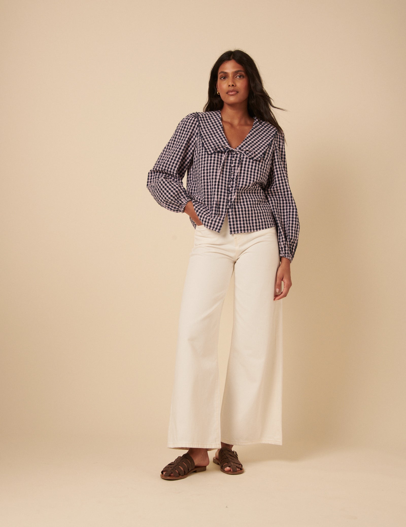 Black And Pink Gingham Peter Pan Collar Blouse